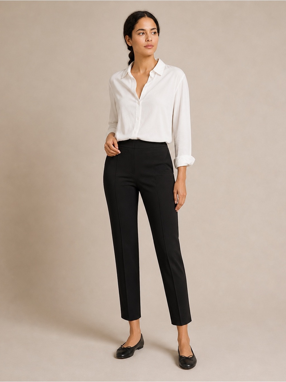 DREW Black Stretch Pull-On Pants | 10 | Made in USA | Good Pre-Loved Condition